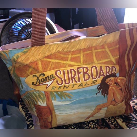 Kona Surfboard Rentals Hawaiian Shoulder Canvas Tote Bag - Picture 2 of 9